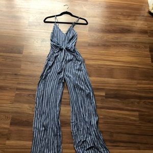 Blue and white striped jumpsuit